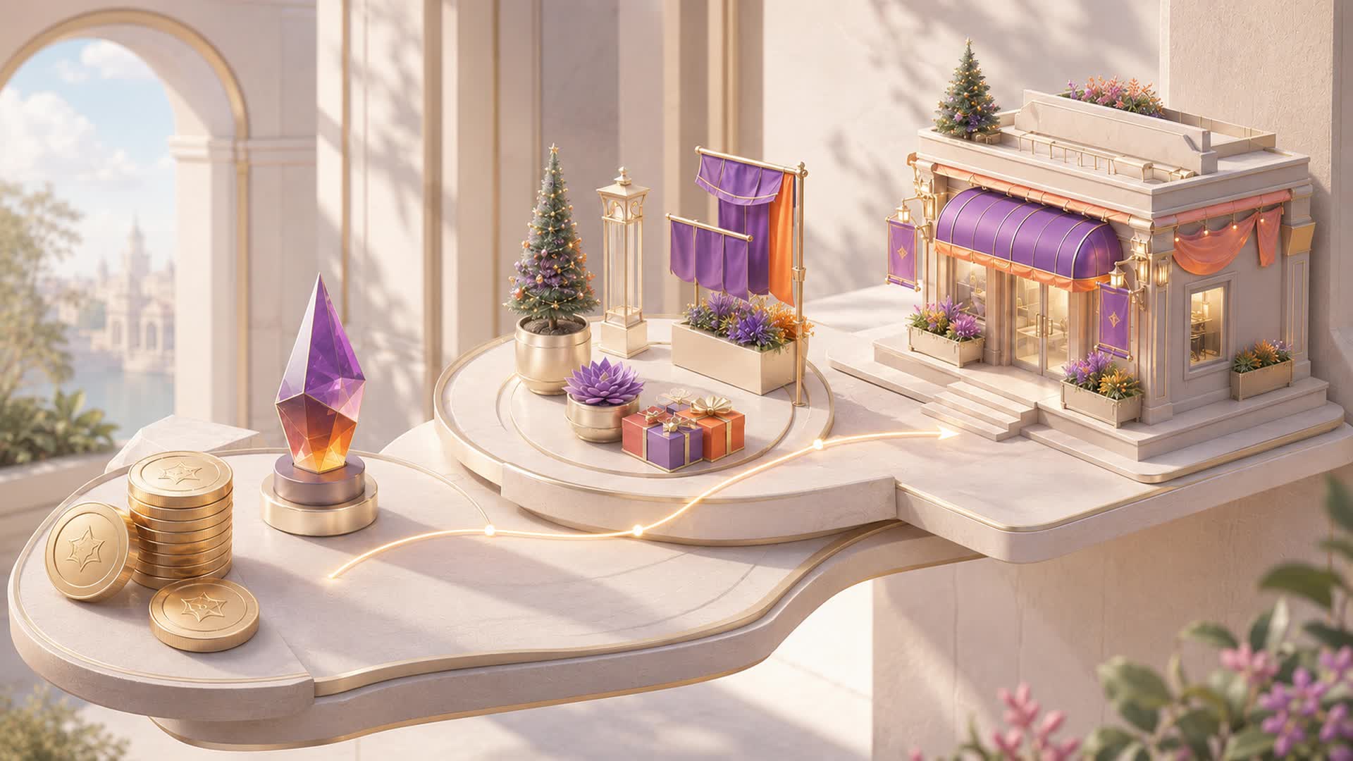 Premium merchant progression objects leading to an upgraded seasonal storefront